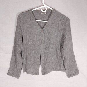Eileen Fisher Cardigan Womens Large Gray Textured Linen Rayon Blend Minimalist